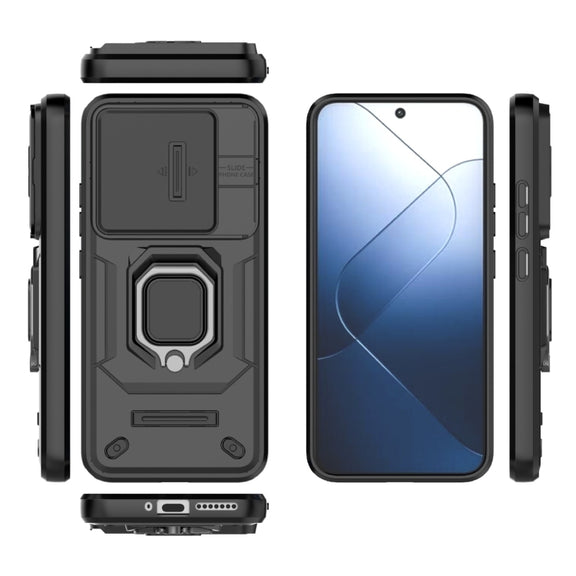 For Xiaomi 14 Sliding Camshield TPU + PC Shockproof Phone Case with Holder(Black)