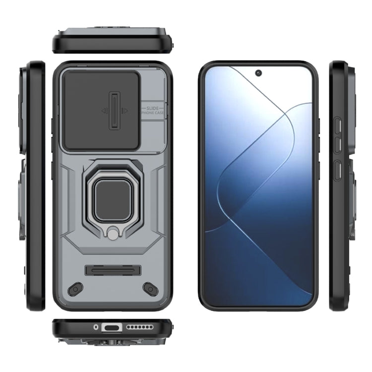 For Xiaomi 14 Sliding Camshield TPU + PC Shockproof Phone Case with Holder(Grey)