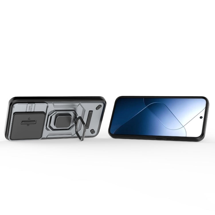 For Xiaomi 14 Sliding Camshield TPU + PC Shockproof Phone Case with Holder(Grey)