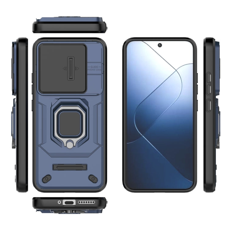 For Xiaomi 14 Sliding Camshield TPU + PC Shockproof Phone Case with Holder(Blue)