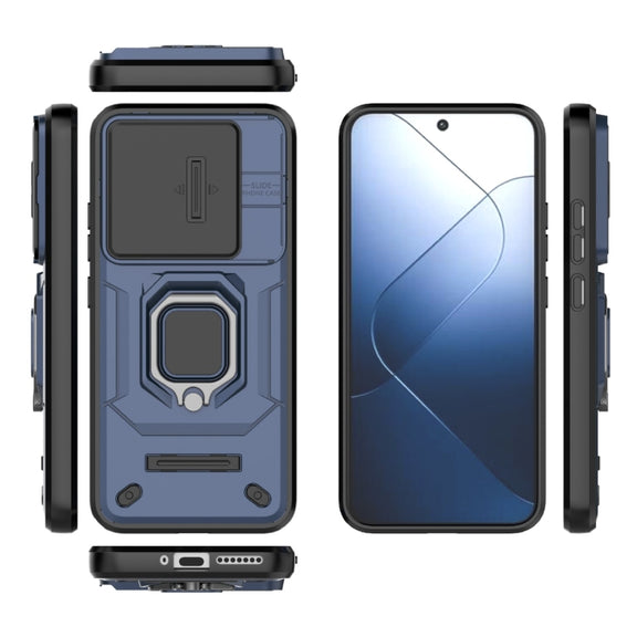 For Xiaomi 14 Sliding Camshield TPU + PC Shockproof Phone Case with Holder(Blue)