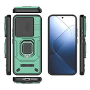 For Xiaomi 14 Sliding Camshield TPU + PC Shockproof Phone Case with Holder(Green)