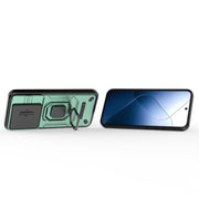 For Xiaomi 14 Sliding Camshield TPU + PC Shockproof Phone Case with Holder(Green)