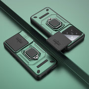 For Xiaomi 14 Sliding Camshield TPU + PC Shockproof Phone Case with Holder(Green)