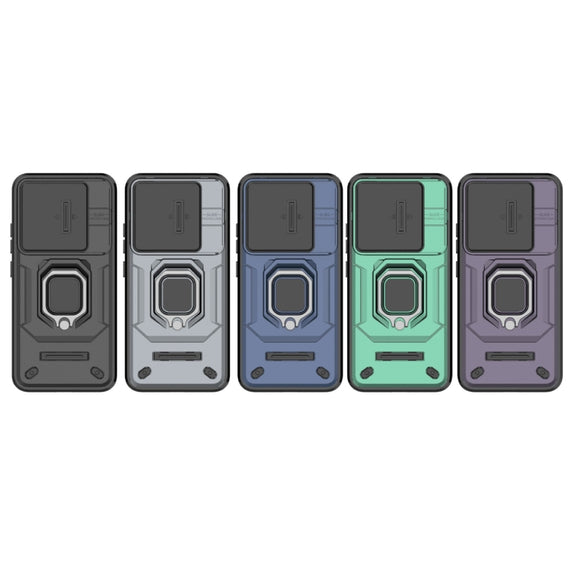 For Xiaomi 14 Sliding Camshield TPU + PC Shockproof Phone Case with Holder(Green)