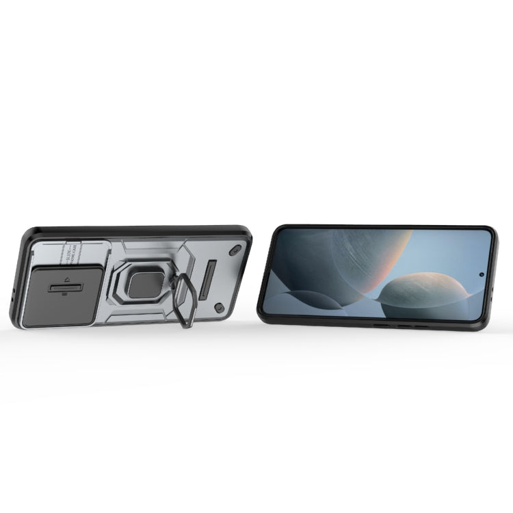 For Xiaomi Redmi K70 5G Sliding Camshield TPU + PC Shockproof Phone Case with Holder(Grey)