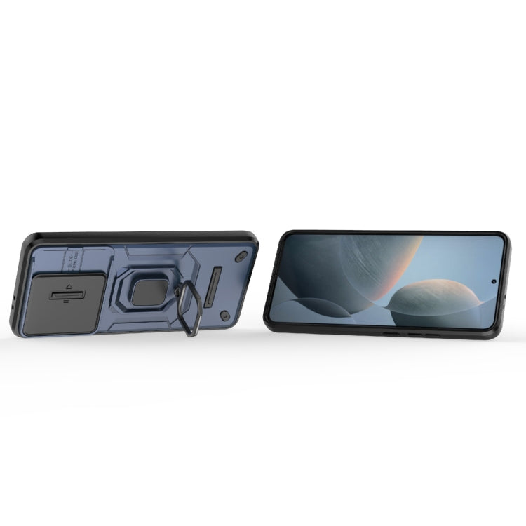 For Xiaomi Redmi K70 5G Sliding Camshield TPU + PC Shockproof Phone Case with Holder(Blue)