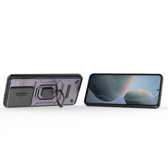 For Xiaomi Redmi K70 5G Sliding Camshield TPU + PC Shockproof Phone Case with Holder(Purple)
