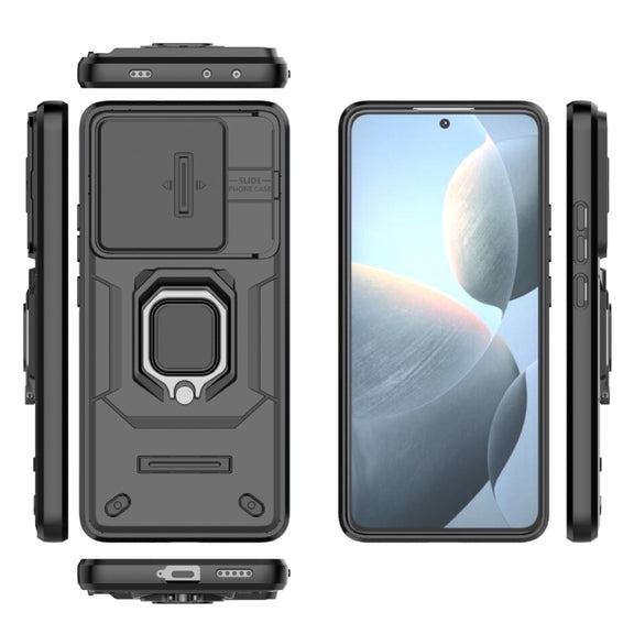 For Xiaomi Redmi K70E 5G Sliding Camshield TPU + PC Shockproof Phone Case with Holder(Black)