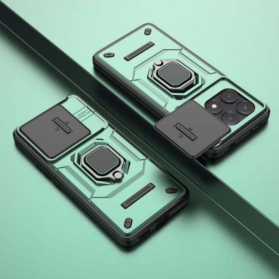 For Xiaomi Redmi K70E 5G Sliding Camshield TPU + PC Shockproof Phone Case with Holder(Green)