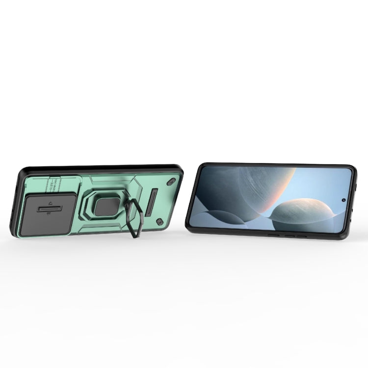 For Xiaomi Redmi K70E 5G Sliding Camshield TPU + PC Shockproof Phone Case with Holder(Green)