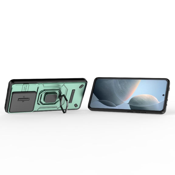 For Xiaomi Redmi K70E 5G Sliding Camshield TPU + PC Shockproof Phone Case with Holder(Green)