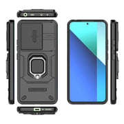 For Xiaomi Redmi Note 13 4G Global Sliding Camshield TPU + PC Shockproof Phone Case with Holder(Black)