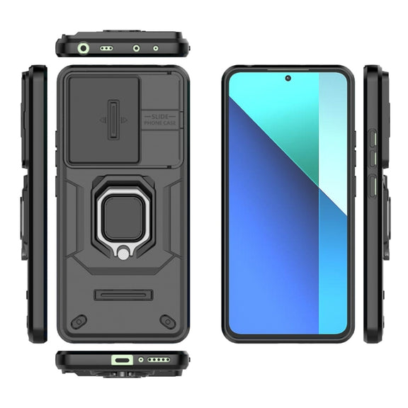 For Xiaomi Redmi Note 13 4G Global Sliding Camshield TPU + PC Shockproof Phone Case with Holder(Black)