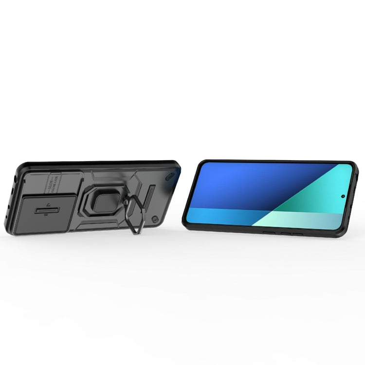 For Xiaomi Redmi Note 13 4G Global Sliding Camshield TPU + PC Shockproof Phone Case with Holder(Black)