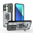 For Xiaomi Redmi Note 13 4G Global Sliding Camshield TPU + PC Shockproof Phone Case with Holder(Grey) - Note 13 Cases by PMC TechLife | Online Shopping South Africa | PMC TechLife | Buy Now Pay Later Mobicred