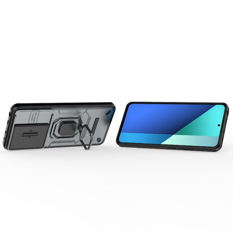For Xiaomi Redmi Note 13 4G Global Sliding Camshield TPU + PC Shockproof Phone Case with Holder(Grey)
