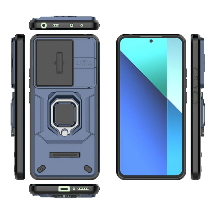 For Xiaomi Redmi Note 13 4G Global Sliding Camshield TPU + PC Shockproof Phone Case with Holder(Blue)