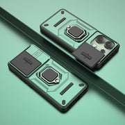 For Xiaomi Redmi Note 13 4G Global Sliding Camshield TPU + PC Shockproof Phone Case with Holder(Green)