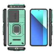 For Xiaomi Redmi Note 13 4G Global Sliding Camshield TPU + PC Shockproof Phone Case with Holder(Green)