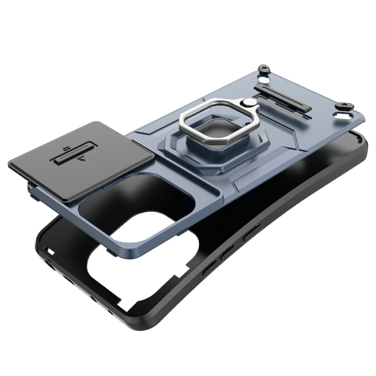 For Xiaomi Redmi Note 13 4G Global Sliding Camshield TPU + PC Shockproof Phone Case with Holder(Green)