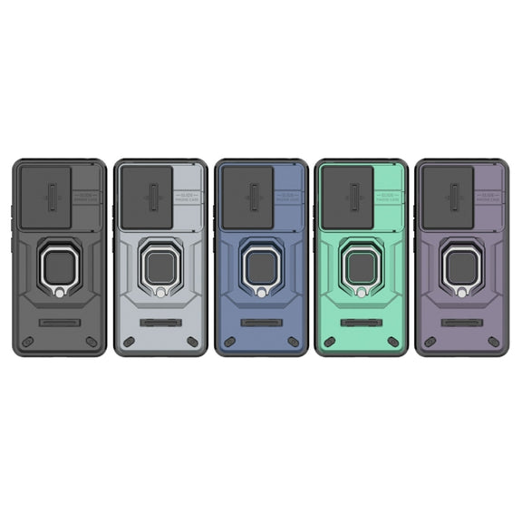 For Xiaomi Redmi Note 13 4G Global Sliding Camshield TPU + PC Shockproof Phone Case with Holder(Green)