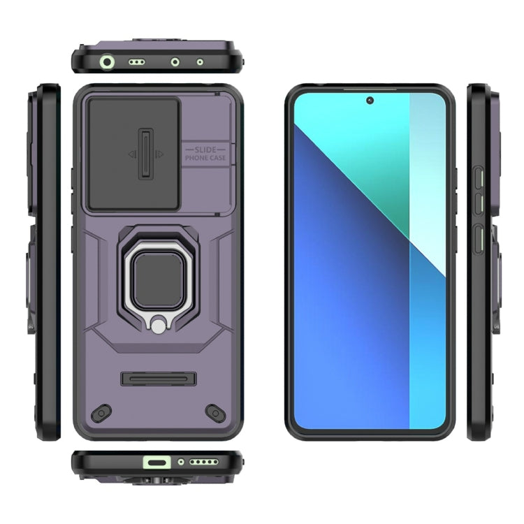 For Xiaomi Redmi Note 13 4G Global Sliding Camshield TPU + PC Shockproof Phone Case with Holder(Purple)