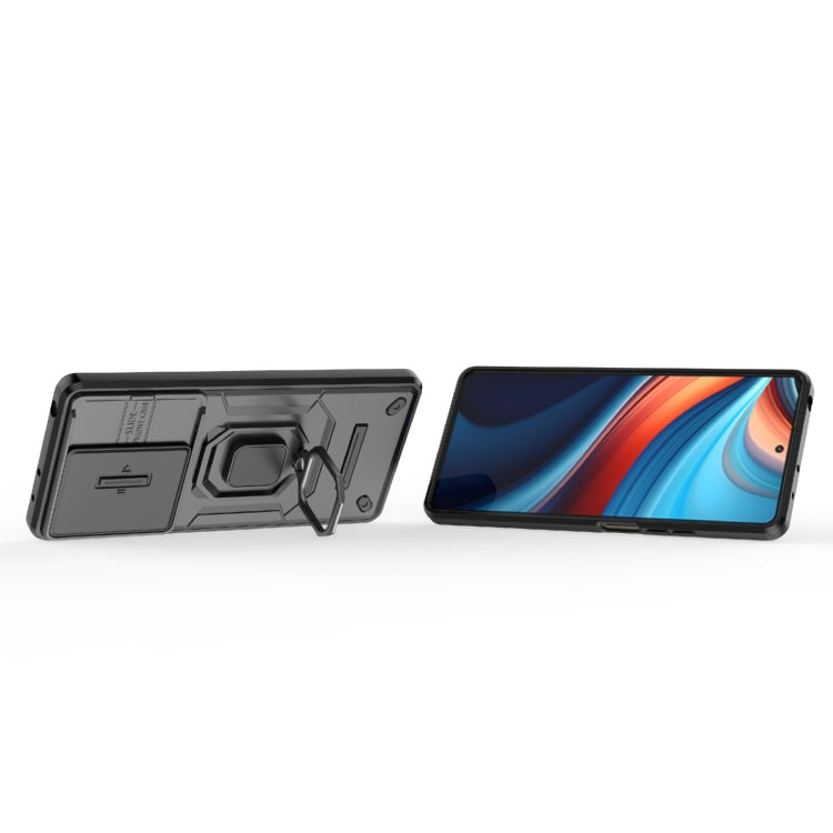 For Xiaomi Redmi Note 13R Pro 5G Sliding Camshield TPU + PC Shockproof Phone Case with Holder(Black)
