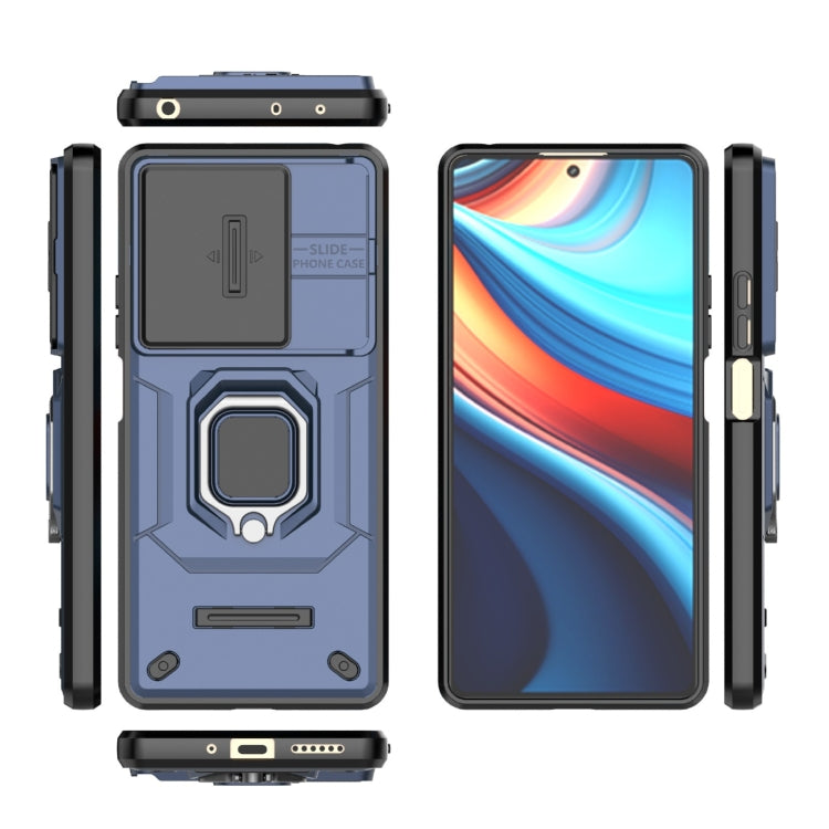 For Xiaomi Redmi Note 13R Pro 5G Sliding Camshield TPU + PC Shockproof Phone Case with Holder(Blue)