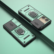 For Xiaomi Redmi Note 13R Pro 5G Sliding Camshield TPU + PC Shockproof Phone Case with Holder(Green)