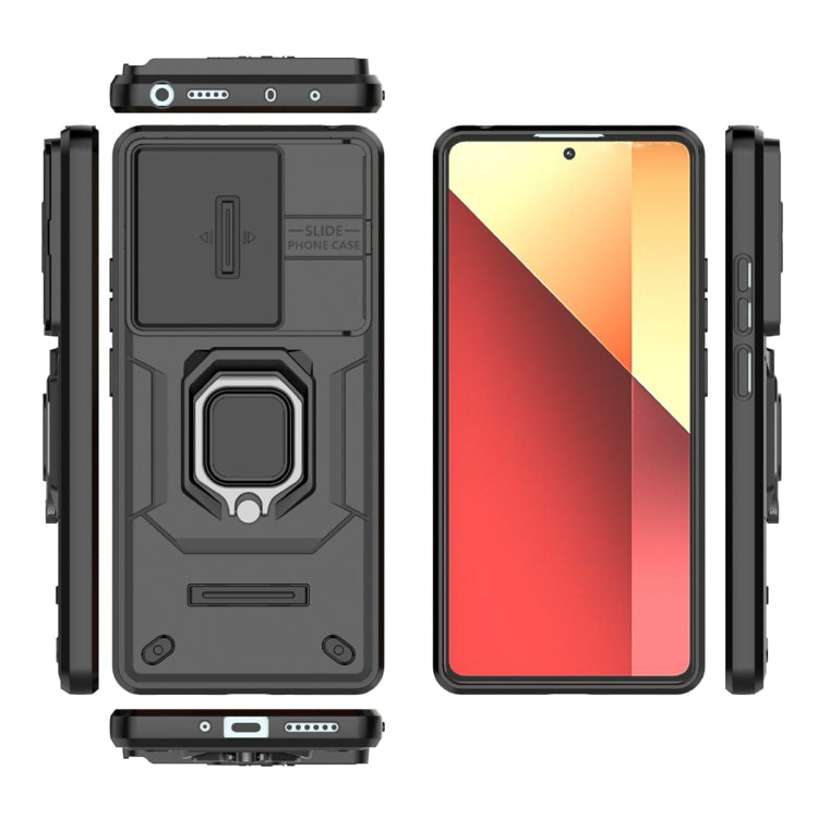 For Xiaomi Redmi Note 13 Pro 4G Global Sliding Camshield TPU + PC Shockproof Phone Case with Holder(Black)