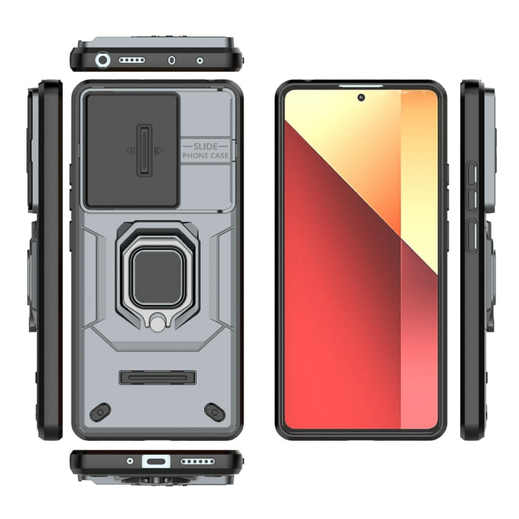 For Xiaomi Redmi Note 13 Pro 4G Global Sliding Camshield TPU + PC Shockproof Phone Case with Holder(Grey)
