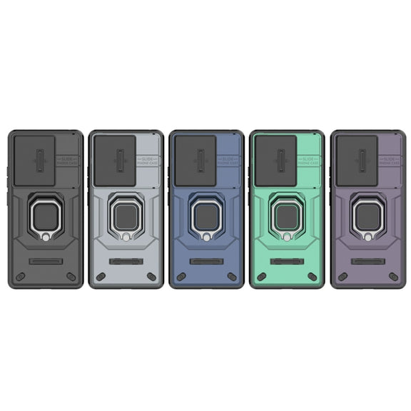 For Xiaomi Redmi Note 13 Pro 4G Global Sliding Camshield TPU + PC Shockproof Phone Case with Holder(Green)