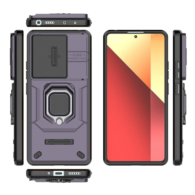 For Xiaomi Redmi Note 13 Pro 4G Global Sliding Camshield TPU + PC Shockproof Phone Case with Holder(Purple)