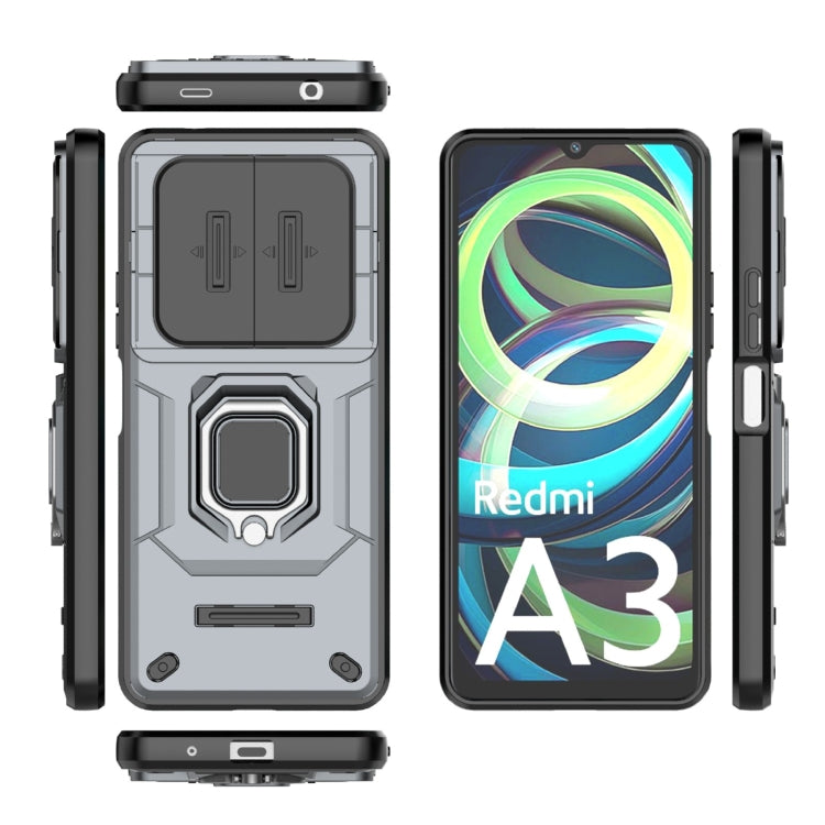 For Xiaomi Redmi A3 4G Global Sliding Camshield TPU + PC Shockproof Phone Case with Holder(Grey)