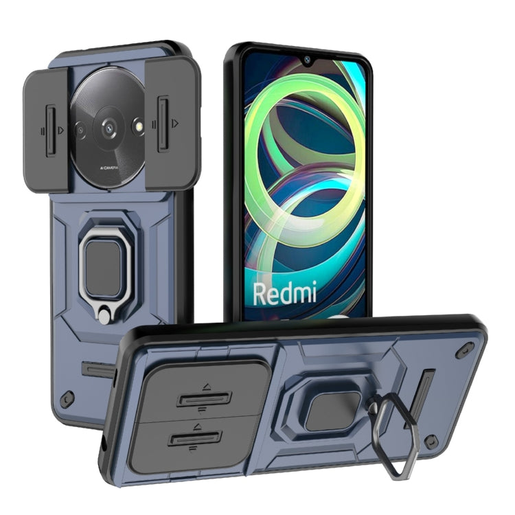 For Xiaomi Redmi A3 4G Global Sliding Camshield TPU + PC Shockproof Phone Case with Holder(Blue)