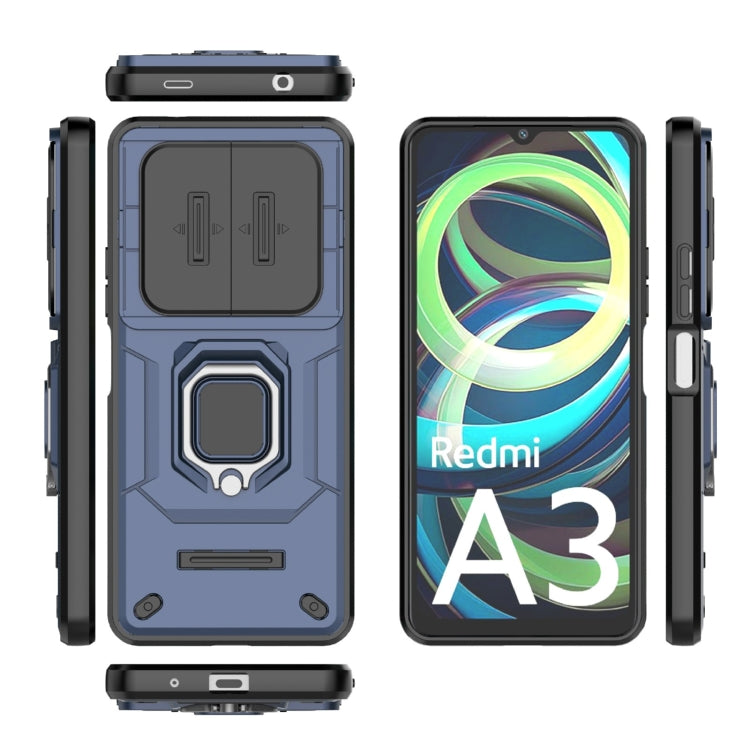 For Xiaomi Redmi A3 4G Global Sliding Camshield TPU + PC Shockproof Phone Case with Holder(Blue)