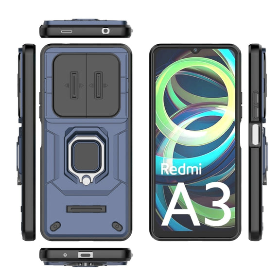 For Xiaomi Redmi A3 4G Global Sliding Camshield TPU + PC Shockproof Phone Case with Holder(Blue)