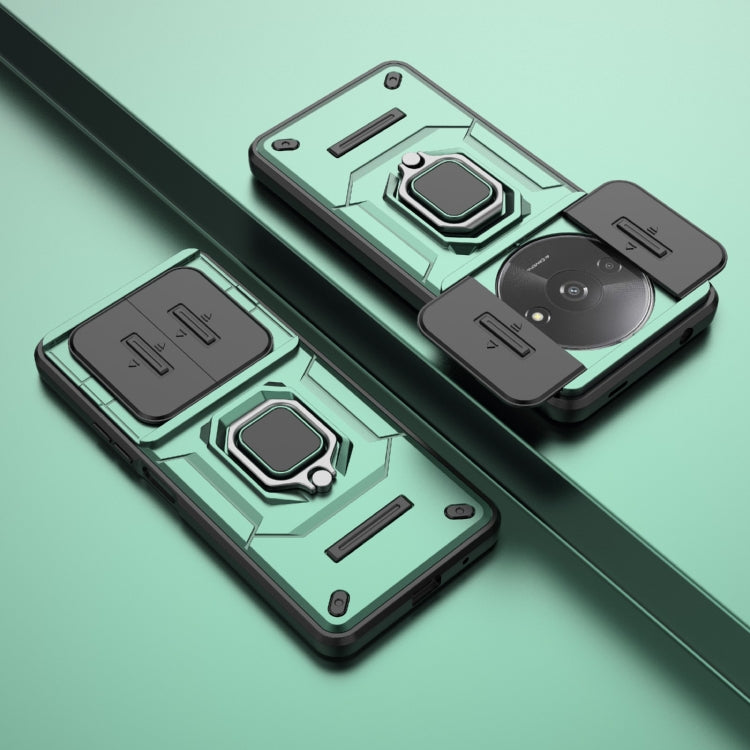 For Xiaomi Redmi A3 4G Global Sliding Camshield TPU + PC Shockproof Phone Case with Holder(Green)