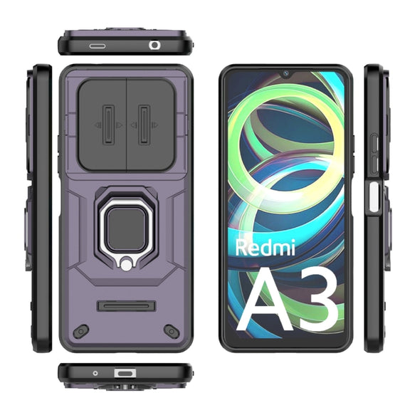 For Xiaomi Redmi A3 4G Global Sliding Camshield TPU + PC Shockproof Phone Case with Holder(Purple)
