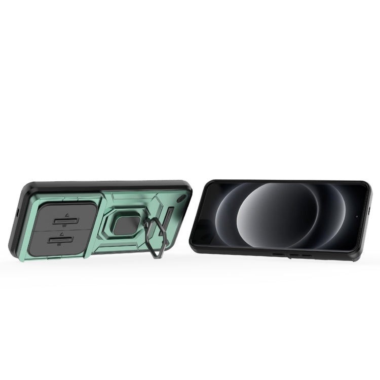 For Xiaomi 14 Ultra Sliding Camshield TPU + PC Shockproof Phone Case with Holder(Green)