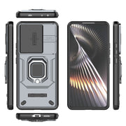For Xiaomi Redmi Turbo 3 5G Sliding Camshield TPU + PC Shockproof Phone Case with Holder(Grey)