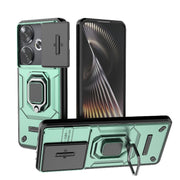 For Xiaomi Redmi Turbo 3 5G Sliding Camshield TPU + PC Shockproof Phone Case with Holder(Green)