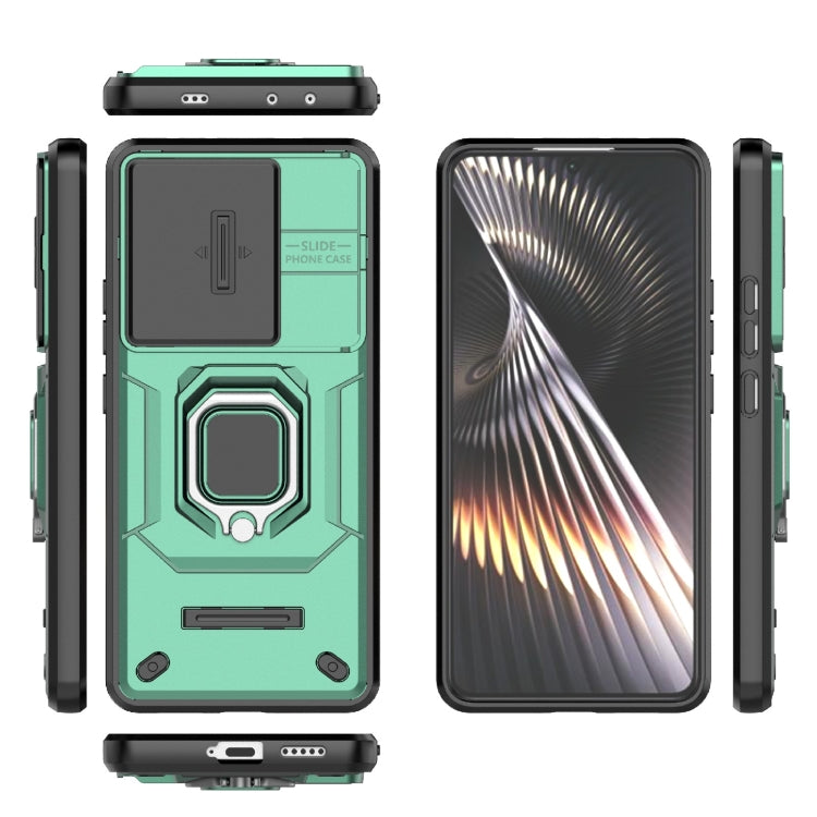 For Xiaomi Redmi Turbo 3 5G Sliding Camshield TPU + PC Shockproof Phone Case with Holder(Green)