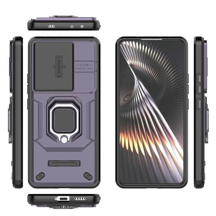 For Xiaomi Redmi Turbo 3 5G Sliding Camshield TPU + PC Shockproof Phone Case with Holder(Purple)