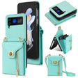 For Samsung Galaxy Z Flip4 Zipper Card Slots Folding Phone Case with Long Lanyard(Mint Green) - Galaxy Z Flip4 5G Cases by PMC TechLife | Online Shopping South Africa | PMC TechLife