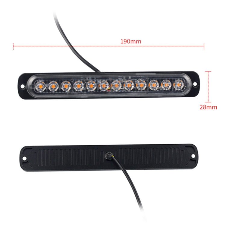 DC12V-24V / 36W Car Truck Emergency Strobe Flash Warning Light 12LEDs Long Ultra-thin Side Lights(Yellow)
