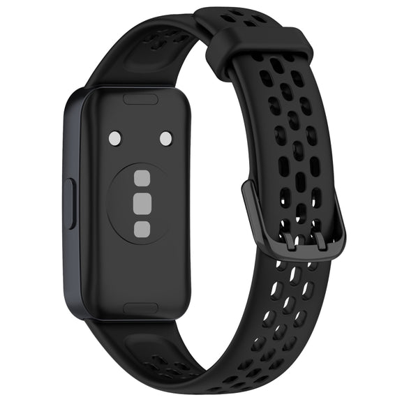 For Huawei Band 10 / 9 / 8 Solid Color Breathable Silicone Watch Band(Black)