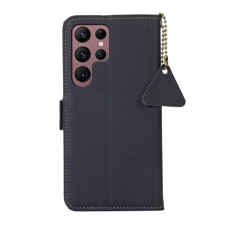 For Samsung Galaxy S24 Ultra Side-Magnetic TJ Genuine Leather RFID Phone Case(Blue)