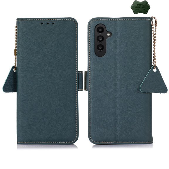 For Samsung Galaxy S24 Side-Magnetic TJ Genuine Leather RFID Phone Case(Green)